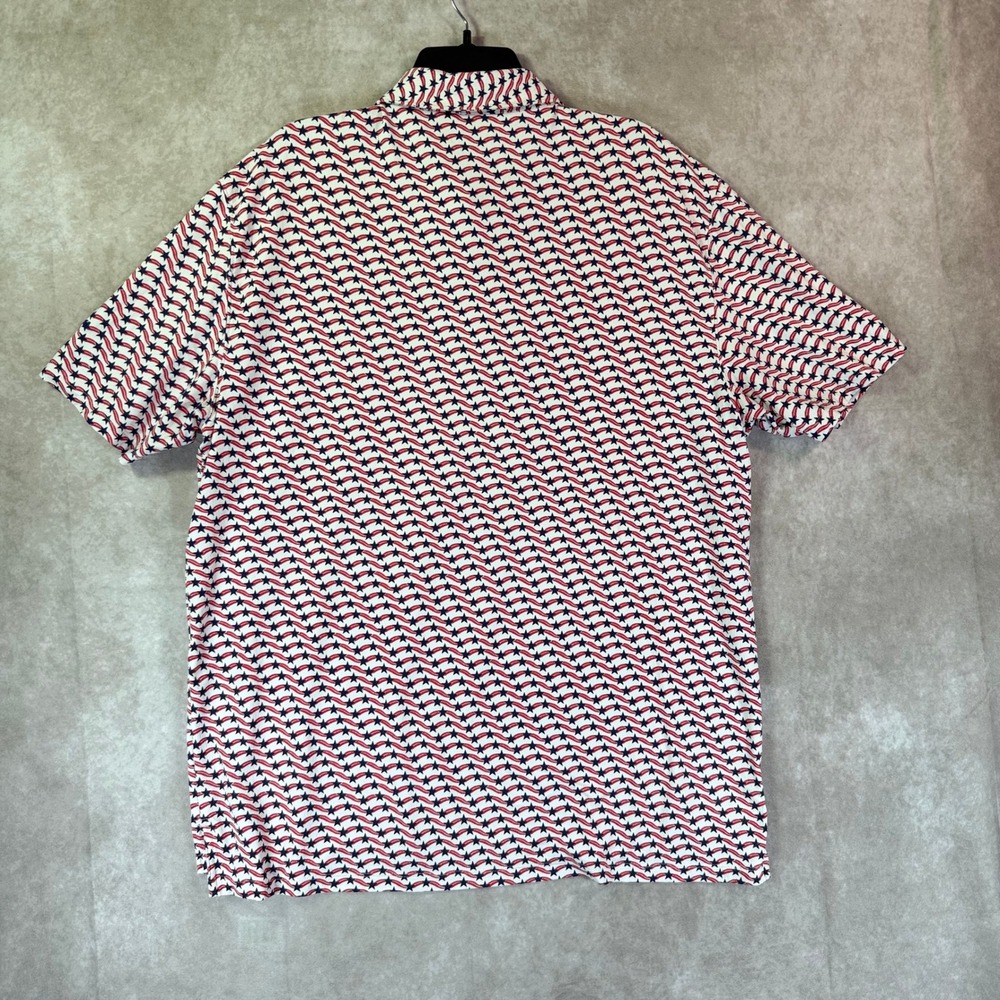 IBKUL Polo Shirt Mens XL Red White Blue Stars Stripes Performance UPF 50+ July 4 - Picture 2 of 7